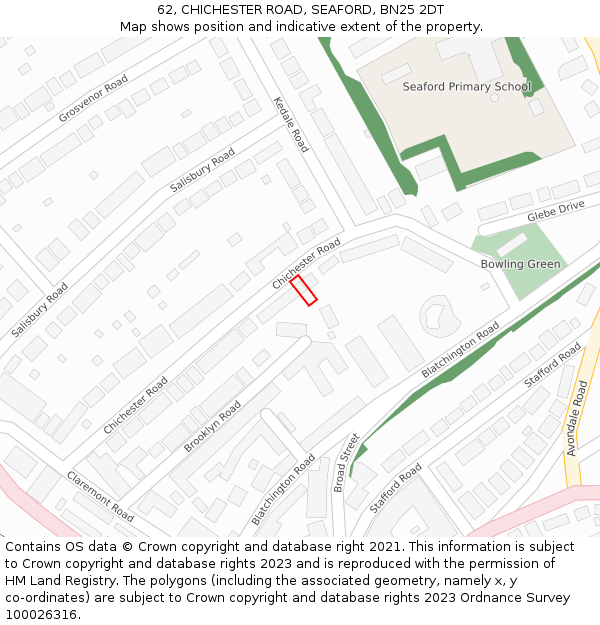 62, CHICHESTER ROAD, SEAFORD, BN25 2DT: Location map and indicative extent of plot