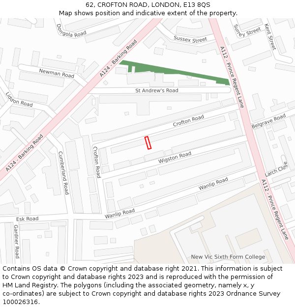 62, CROFTON ROAD, LONDON, E13 8QS: Location map and indicative extent of plot