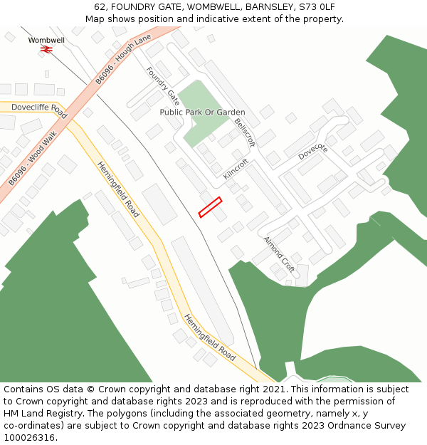 62, FOUNDRY GATE, WOMBWELL, BARNSLEY, S73 0LF: Location map and indicative extent of plot