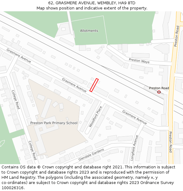 62, GRASMERE AVENUE, WEMBLEY, HA9 8TD: Location map and indicative extent of plot