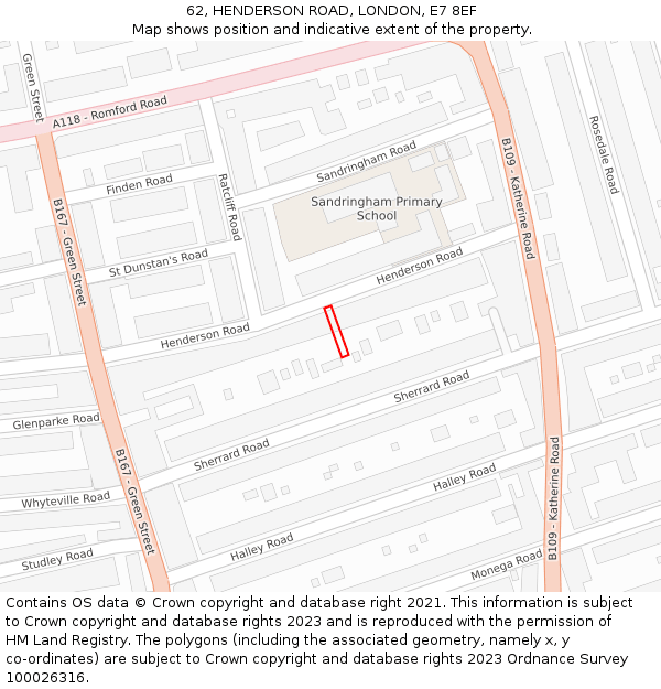 62, HENDERSON ROAD, LONDON, E7 8EF: Location map and indicative extent of plot