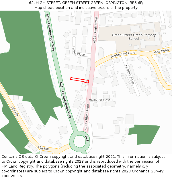 62, HIGH STREET, GREEN STREET GREEN, ORPINGTON, BR6 6BJ: Location map and indicative extent of plot