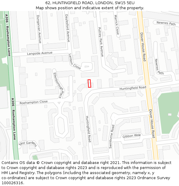 62, HUNTINGFIELD ROAD, LONDON, SW15 5EU: Location map and indicative extent of plot