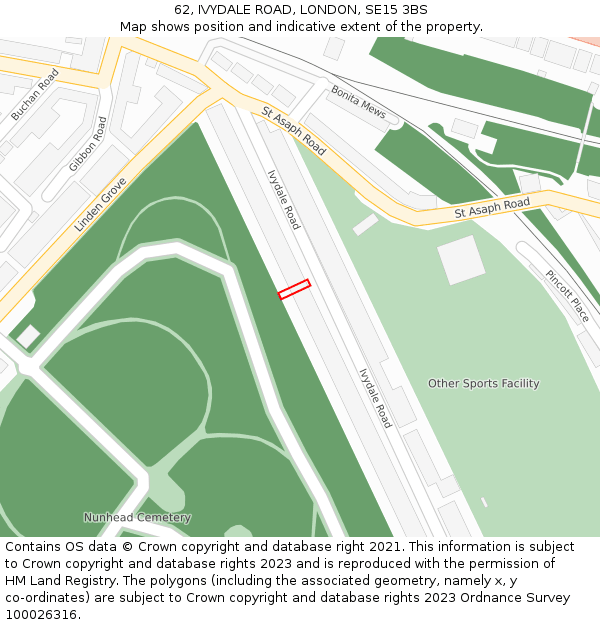 62, IVYDALE ROAD, LONDON, SE15 3BS: Location map and indicative extent of plot