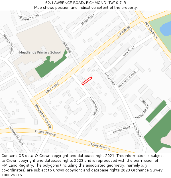 62, LAWRENCE ROAD, RICHMOND, TW10 7LR: Location map and indicative extent of plot