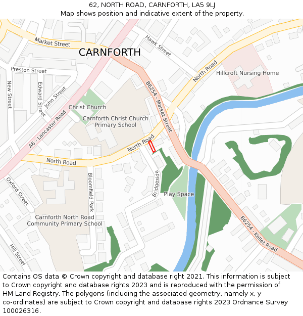 62, NORTH ROAD, CARNFORTH, LA5 9LJ: Location map and indicative extent of plot