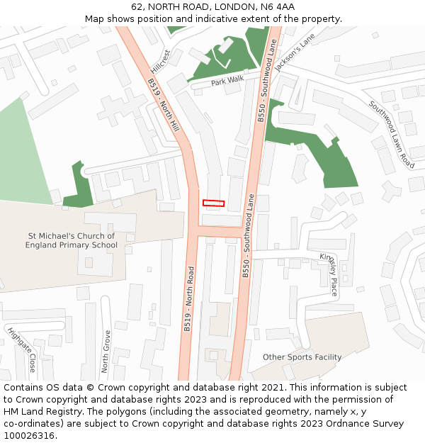 62, NORTH ROAD, LONDON, N6 4AA: Location map and indicative extent of plot
