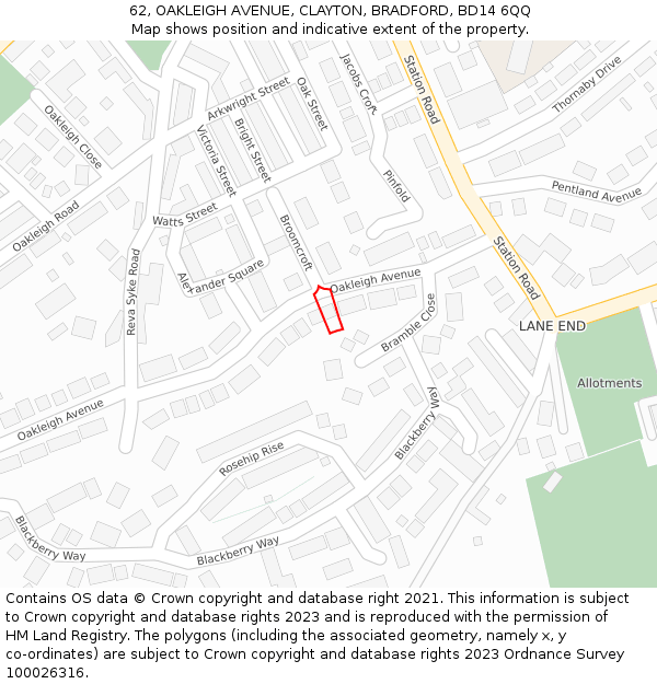 62, OAKLEIGH AVENUE, CLAYTON, BRADFORD, BD14 6QQ: Location map and indicative extent of plot