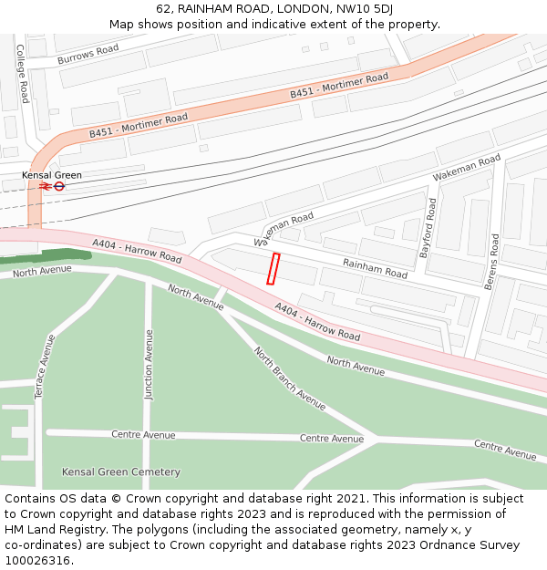 62, RAINHAM ROAD, LONDON, NW10 5DJ: Location map and indicative extent of plot