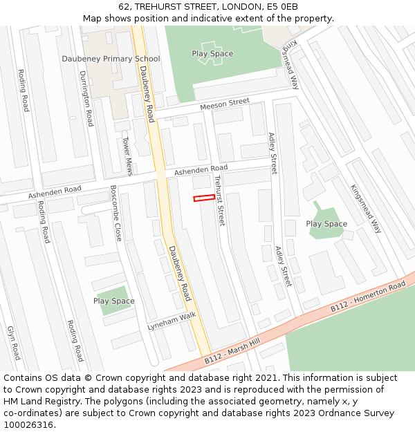 62, TREHURST STREET, LONDON, E5 0EB: Location map and indicative extent of plot