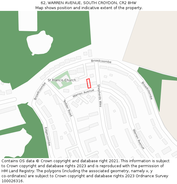 62, WARREN AVENUE, SOUTH CROYDON, CR2 8HW: Location map and indicative extent of plot