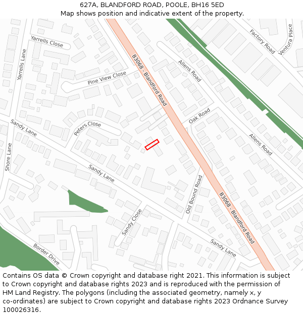 627A, BLANDFORD ROAD, POOLE, BH16 5ED: Location map and indicative extent of plot