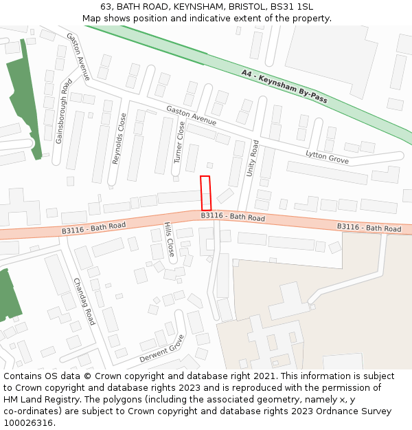 63, BATH ROAD, KEYNSHAM, BRISTOL, BS31 1SL: Location map and indicative extent of plot