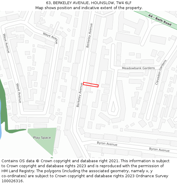 63, BERKELEY AVENUE, HOUNSLOW, TW4 6LF: Location map and indicative extent of plot
