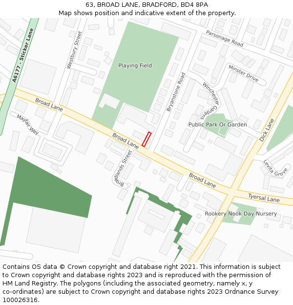 63, BROAD LANE, BRADFORD, BD4 8PA: Location map and indicative extent of plot