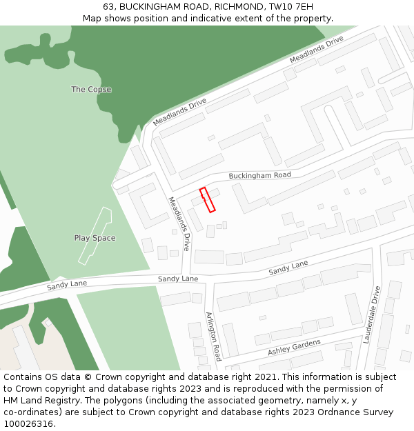63, BUCKINGHAM ROAD, RICHMOND, TW10 7EH: Location map and indicative extent of plot