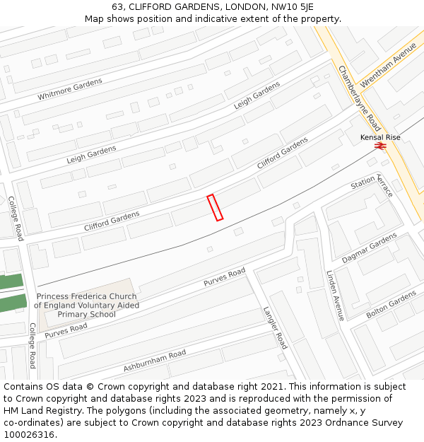 63, CLIFFORD GARDENS, LONDON, NW10 5JE: Location map and indicative extent of plot