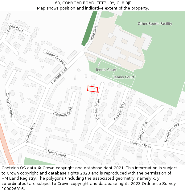 63, CONYGAR ROAD, TETBURY, GL8 8JF: Location map and indicative extent of plot