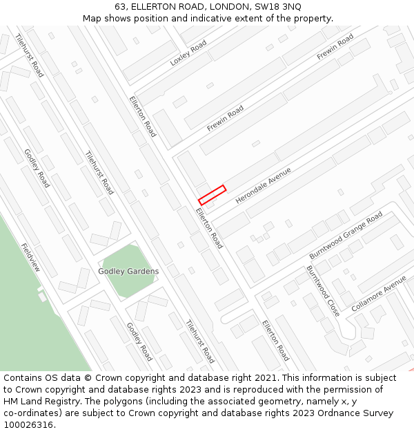 63, ELLERTON ROAD, LONDON, SW18 3NQ: Location map and indicative extent of plot