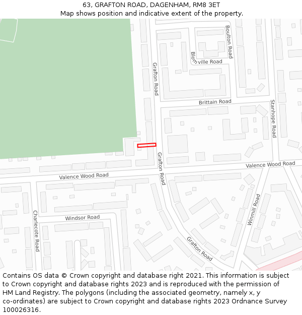 63, GRAFTON ROAD, DAGENHAM, RM8 3ET: Location map and indicative extent of plot