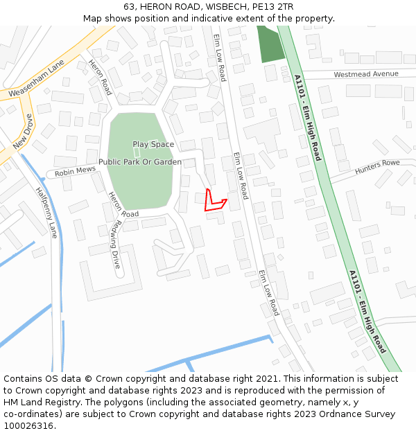 63, HERON ROAD, WISBECH, PE13 2TR: Location map and indicative extent of plot
