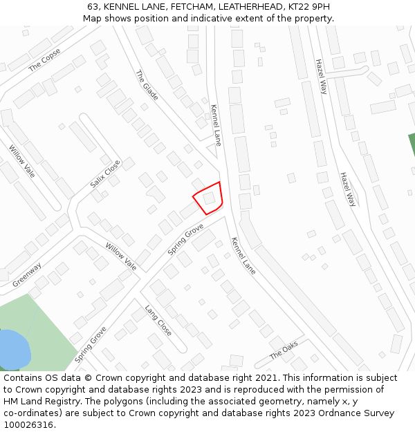 63, KENNEL LANE, FETCHAM, LEATHERHEAD, KT22 9PH: Location map and indicative extent of plot