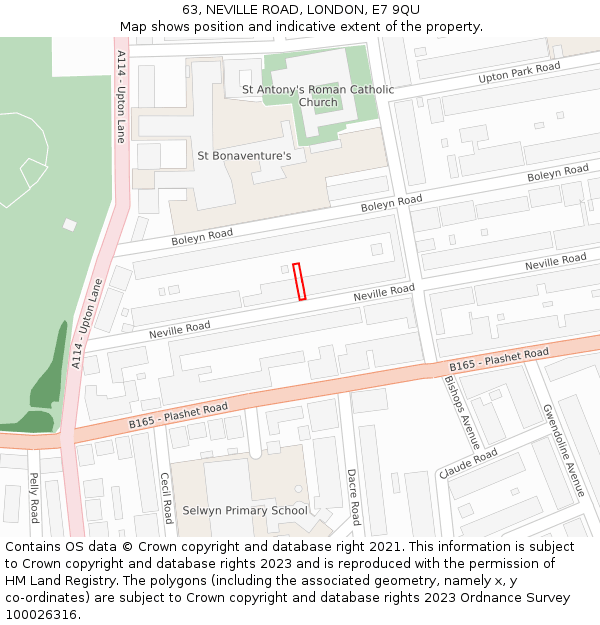 63, NEVILLE ROAD, LONDON, E7 9QU: Location map and indicative extent of plot