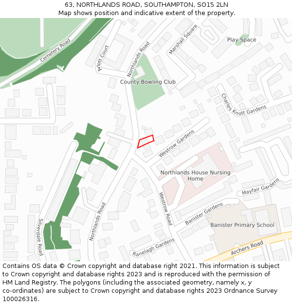 63, NORTHLANDS ROAD, SOUTHAMPTON, SO15 2LN: Location map and indicative extent of plot