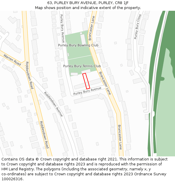 63, PURLEY BURY AVENUE, PURLEY, CR8 1JF: Location map and indicative extent of plot