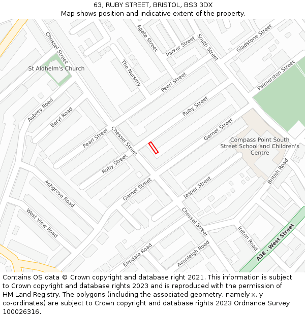 63, RUBY STREET, BRISTOL, BS3 3DX: Location map and indicative extent of plot