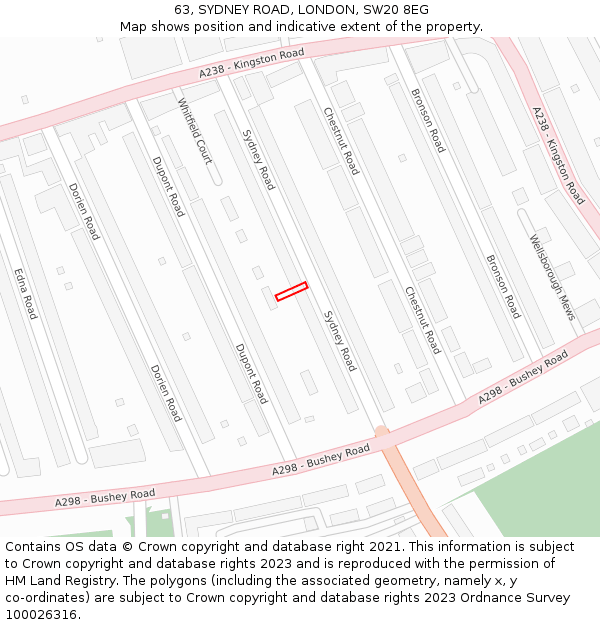 63, SYDNEY ROAD, LONDON, SW20 8EG: Location map and indicative extent of plot