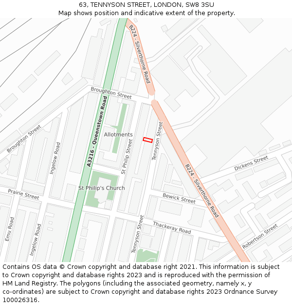 63, TENNYSON STREET, LONDON, SW8 3SU: Location map and indicative extent of plot