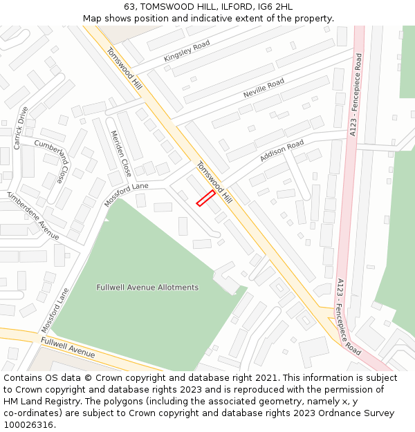 63, TOMSWOOD HILL, ILFORD, IG6 2HL: Location map and indicative extent of plot