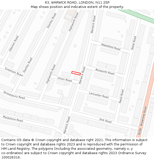 63, WARWICK ROAD, LONDON, N11 2SP: Location map and indicative extent of plot