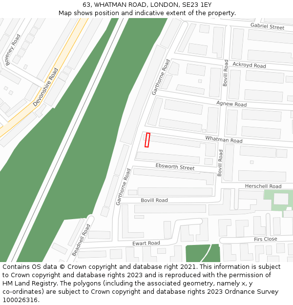 63, WHATMAN ROAD, LONDON, SE23 1EY: Location map and indicative extent of plot