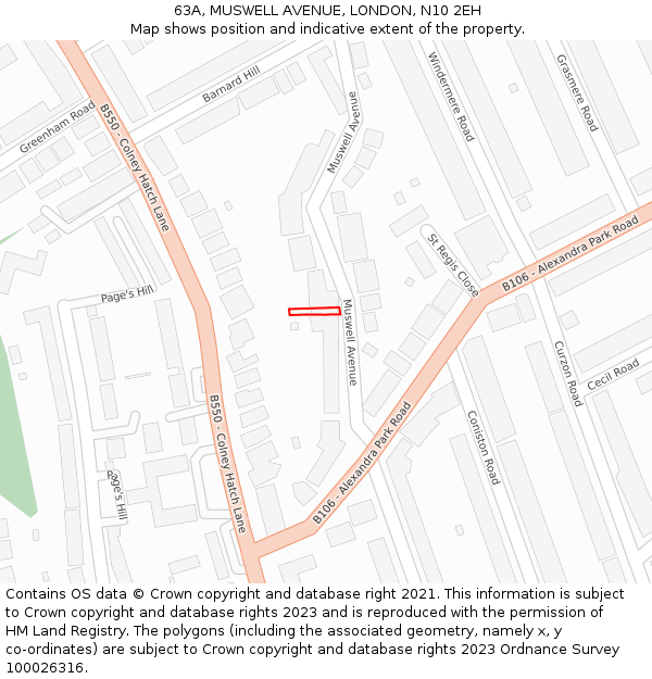 63A, MUSWELL AVENUE, LONDON, N10 2EH: Location map and indicative extent of plot