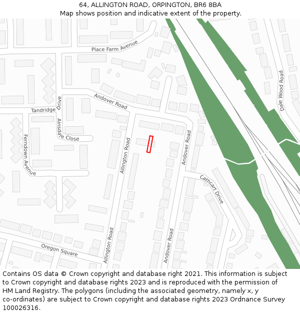 64, ALLINGTON ROAD, ORPINGTON, BR6 8BA: Location map and indicative extent of plot