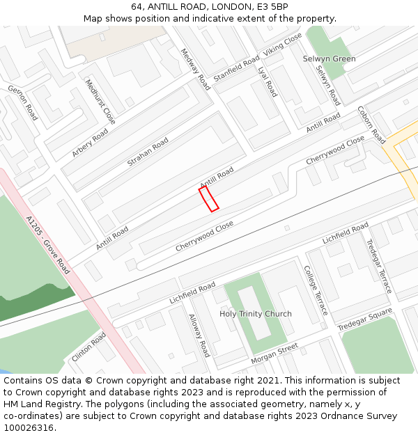 64, ANTILL ROAD, LONDON, E3 5BP: Location map and indicative extent of plot