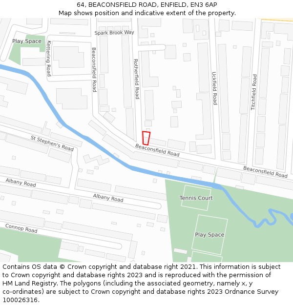 64, BEACONSFIELD ROAD, ENFIELD, EN3 6AP: Location map and indicative extent of plot