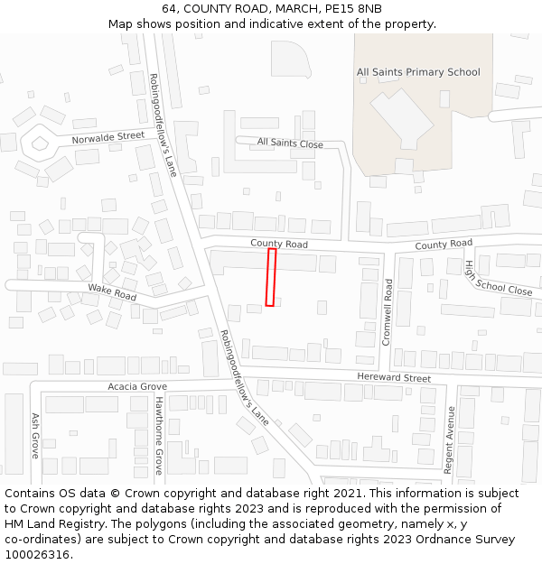 64, COUNTY ROAD, MARCH, PE15 8NB: Location map and indicative extent of plot
