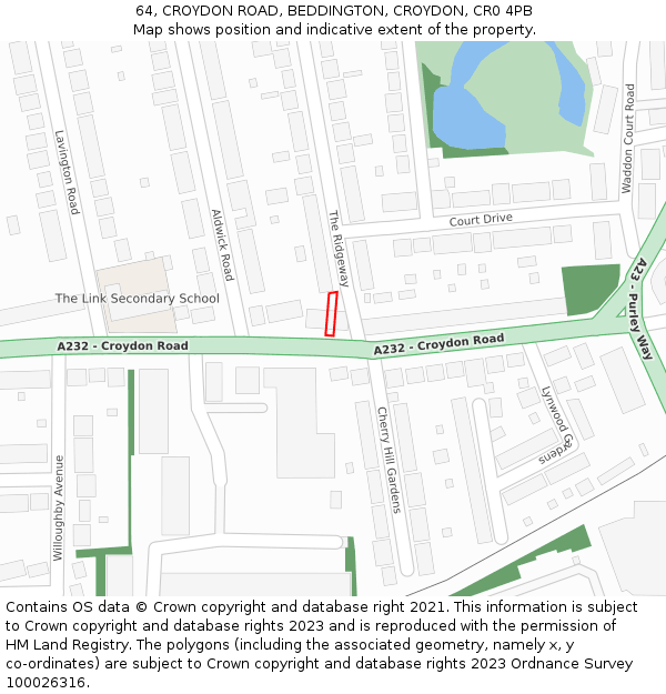 64, CROYDON ROAD, BEDDINGTON, CROYDON, CR0 4PB: Location map and indicative extent of plot