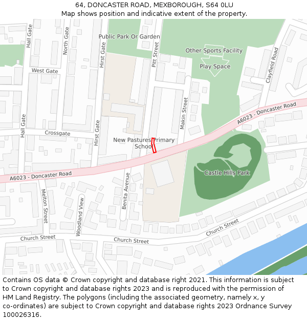 64, DONCASTER ROAD, MEXBOROUGH, S64 0LU: Location map and indicative extent of plot