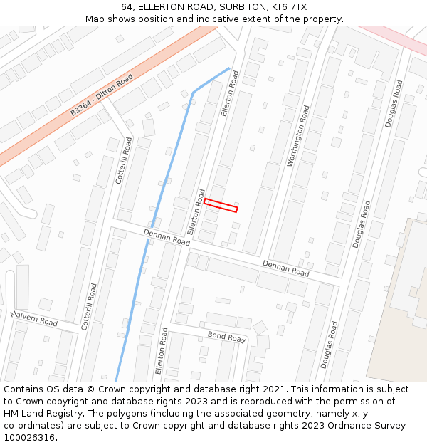64, ELLERTON ROAD, SURBITON, KT6 7TX: Location map and indicative extent of plot