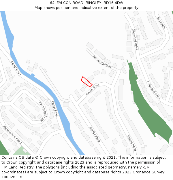 64, FALCON ROAD, BINGLEY, BD16 4DW: Location map and indicative extent of plot