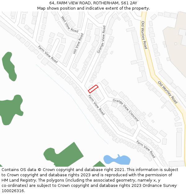 64, FARM VIEW ROAD, ROTHERHAM, S61 2AY: Location map and indicative extent of plot