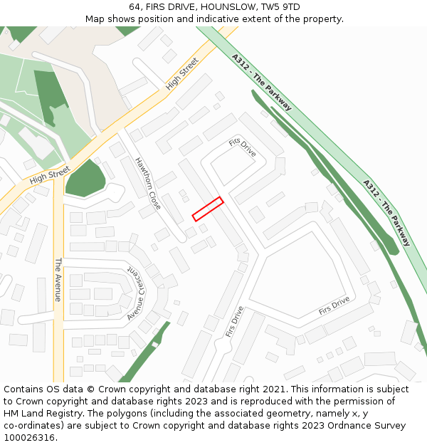 64, FIRS DRIVE, HOUNSLOW, TW5 9TD: Location map and indicative extent of plot