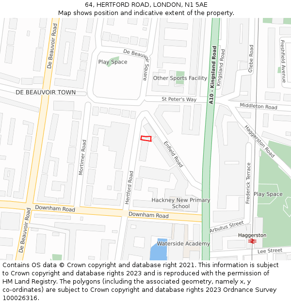 64, HERTFORD ROAD, LONDON, N1 5AE: Location map and indicative extent of plot