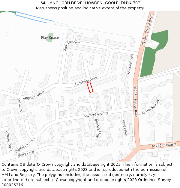 64, LANGHORN DRIVE, HOWDEN, GOOLE, DN14 7RB: Location map and indicative extent of plot