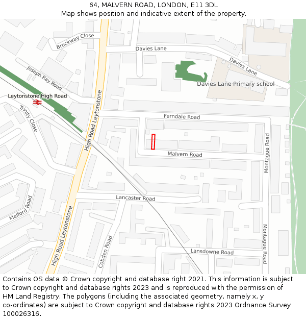 64, MALVERN ROAD, LONDON, E11 3DL: Location map and indicative extent of plot