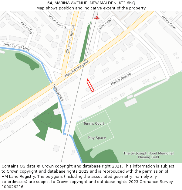 64, MARINA AVENUE, NEW MALDEN, KT3 6NQ: Location map and indicative extent of plot